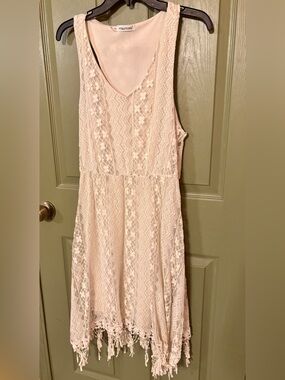Maurices Ivory Lace Midi Dress with Fringe Hem